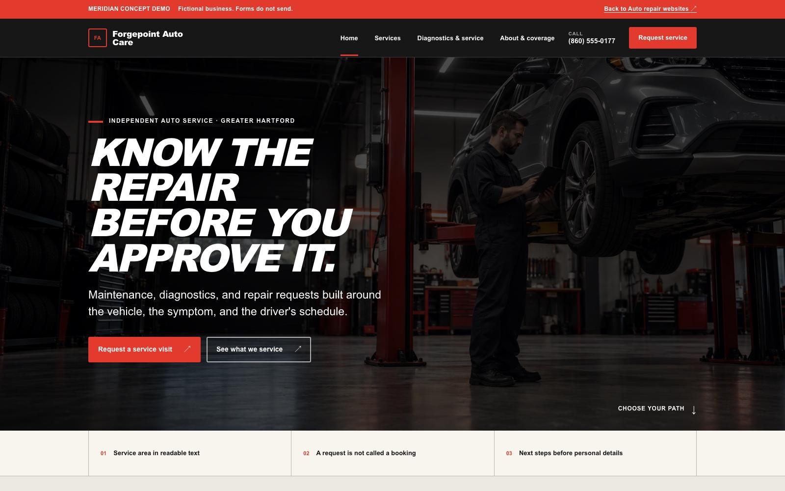 Forgepoint Auto Care auto repair website concept homepage