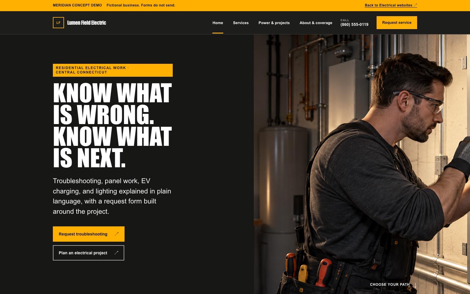 Lumen Field Electric electrical website concept homepage