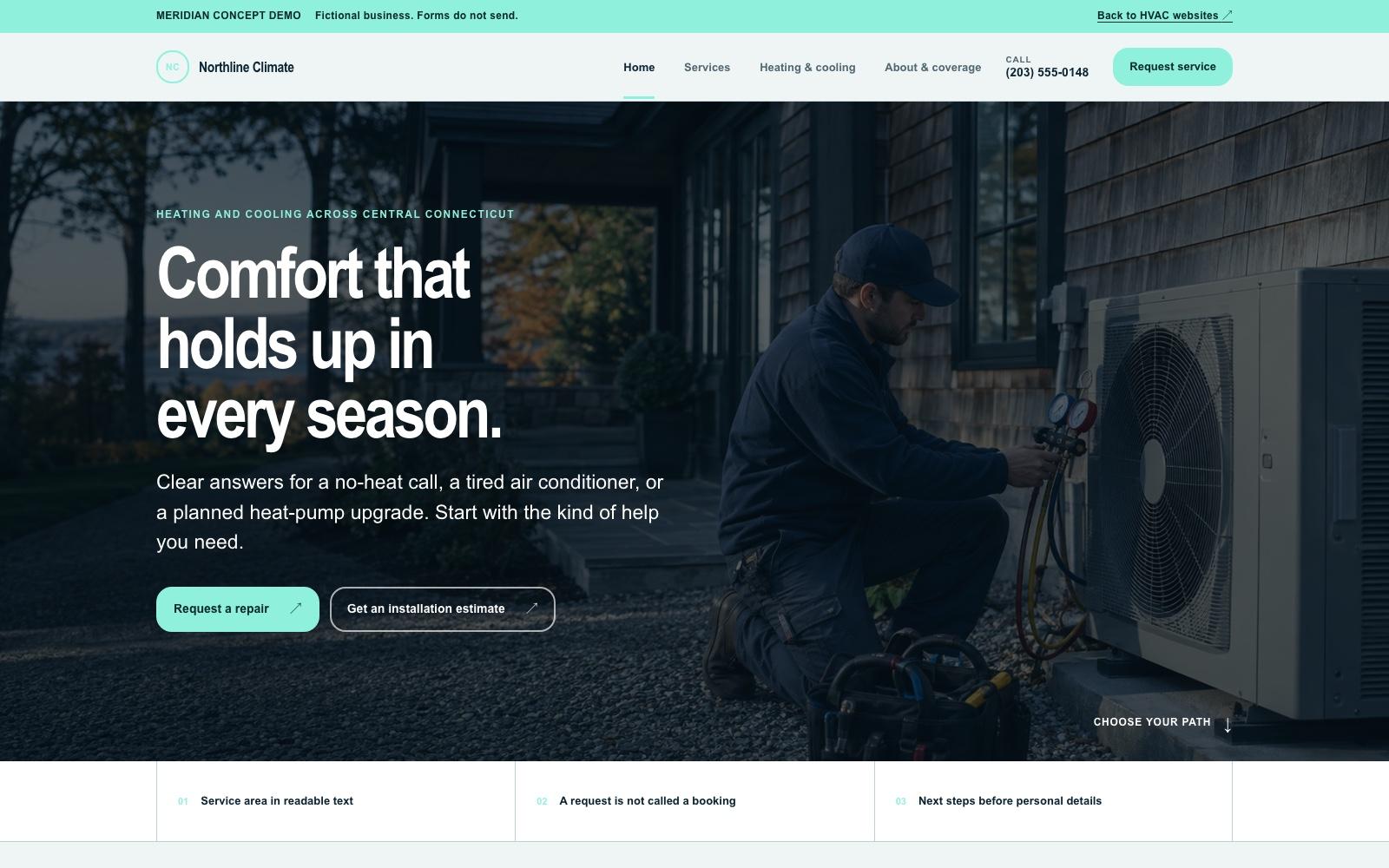 Northline Climate hvac website concept homepage