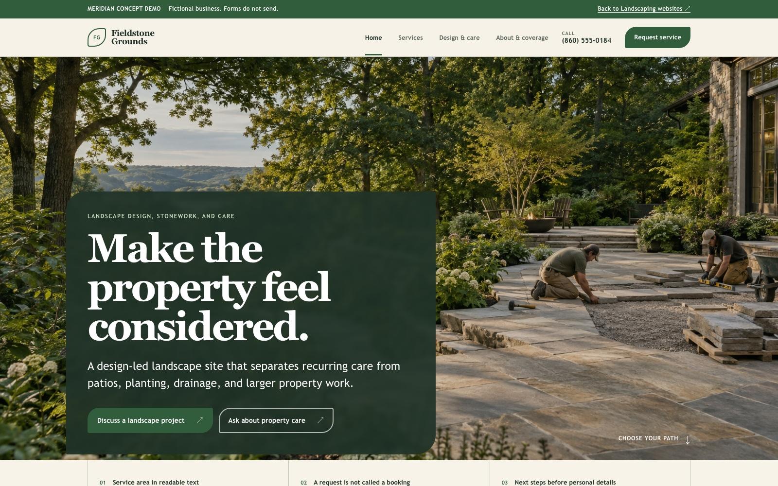 Fieldstone Grounds landscaping website concept homepage