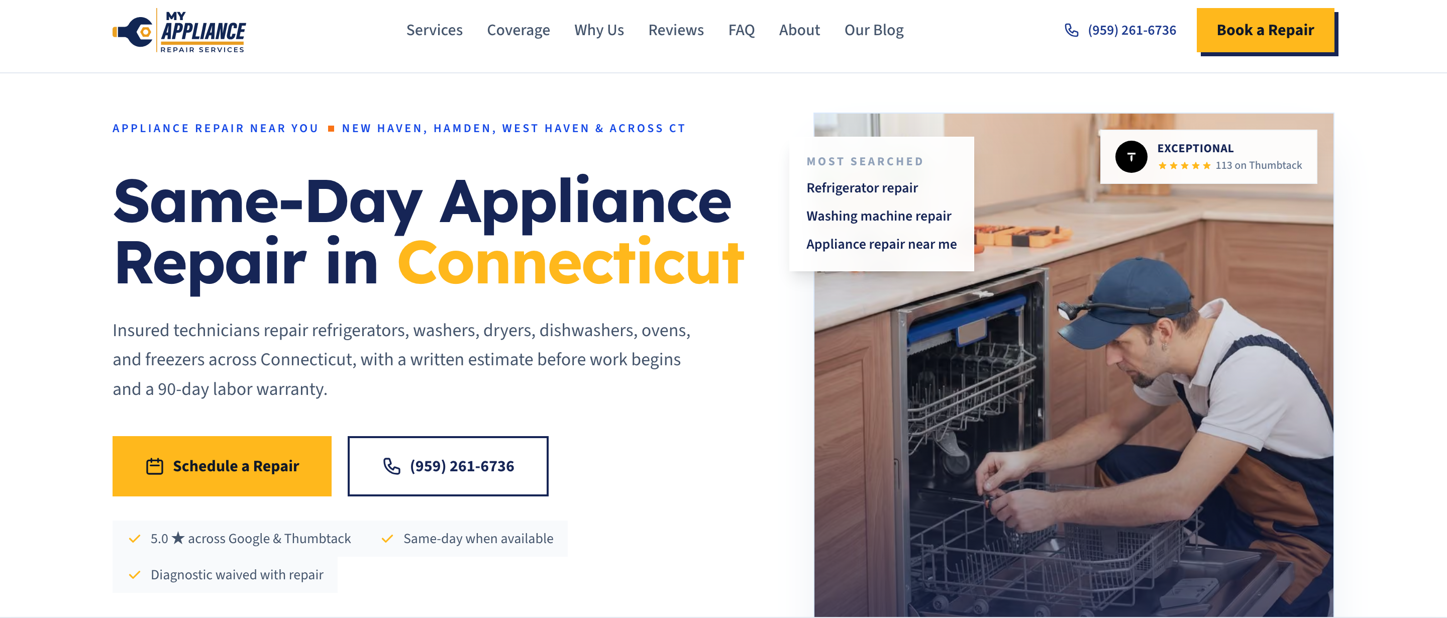The My Appliance Repair, LLC homepage, designed and built by Meridian